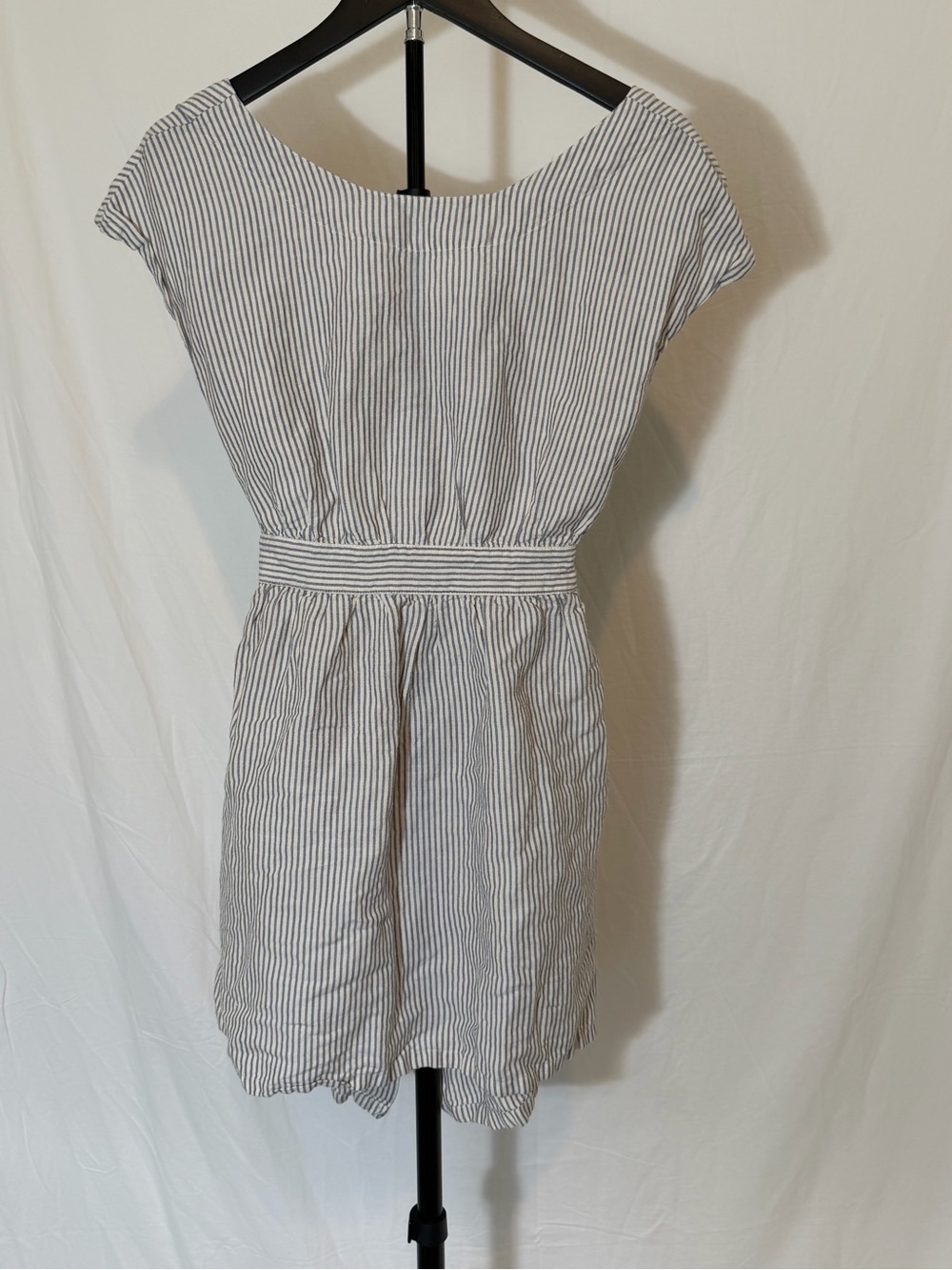 Mango Striped Cap-Sleeve Mini Dress in White and Navy